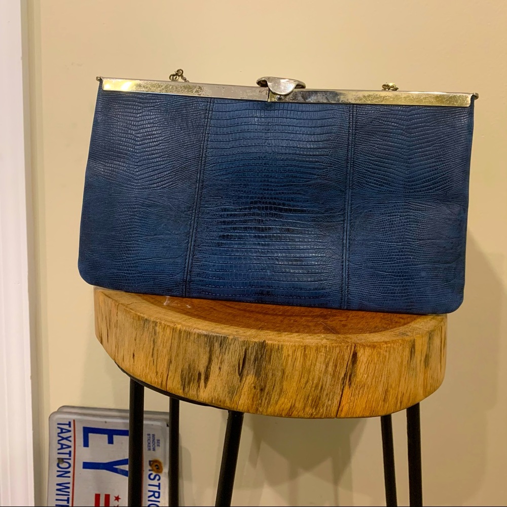 Vintage Royal Blue Faux Snakeskin Purse